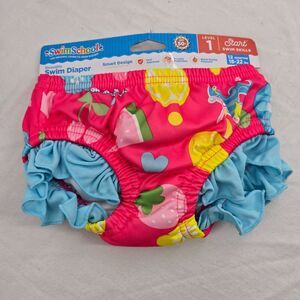 New Girls Swim School Reusable Swim Diaper 12 Month Level 1 Pink Mermaid 18-22lb